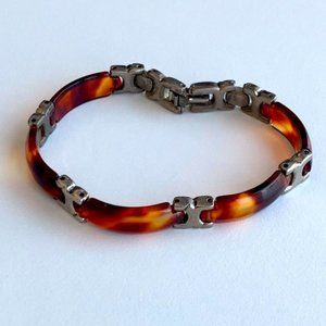 Multi-link Silver tone and Brown Stone Bracelet, approx 7"